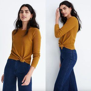 Madewell Mustard Yellow Texture & Thread Jacquard Knot-Front Top, Sz XL
